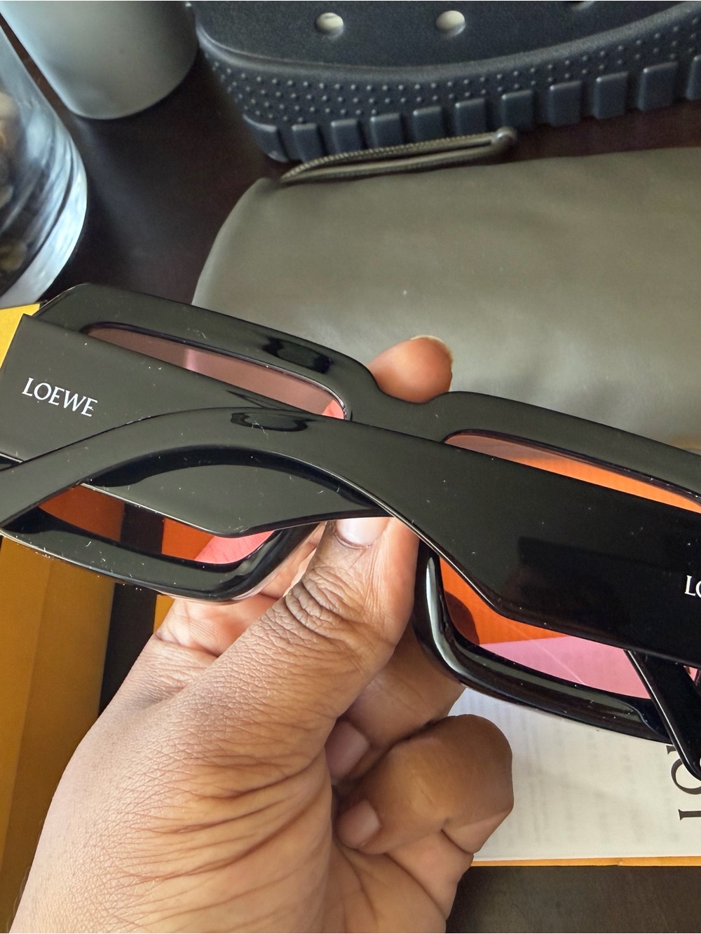 Loewe Black Sunglasses with Pink-Orange Lenses